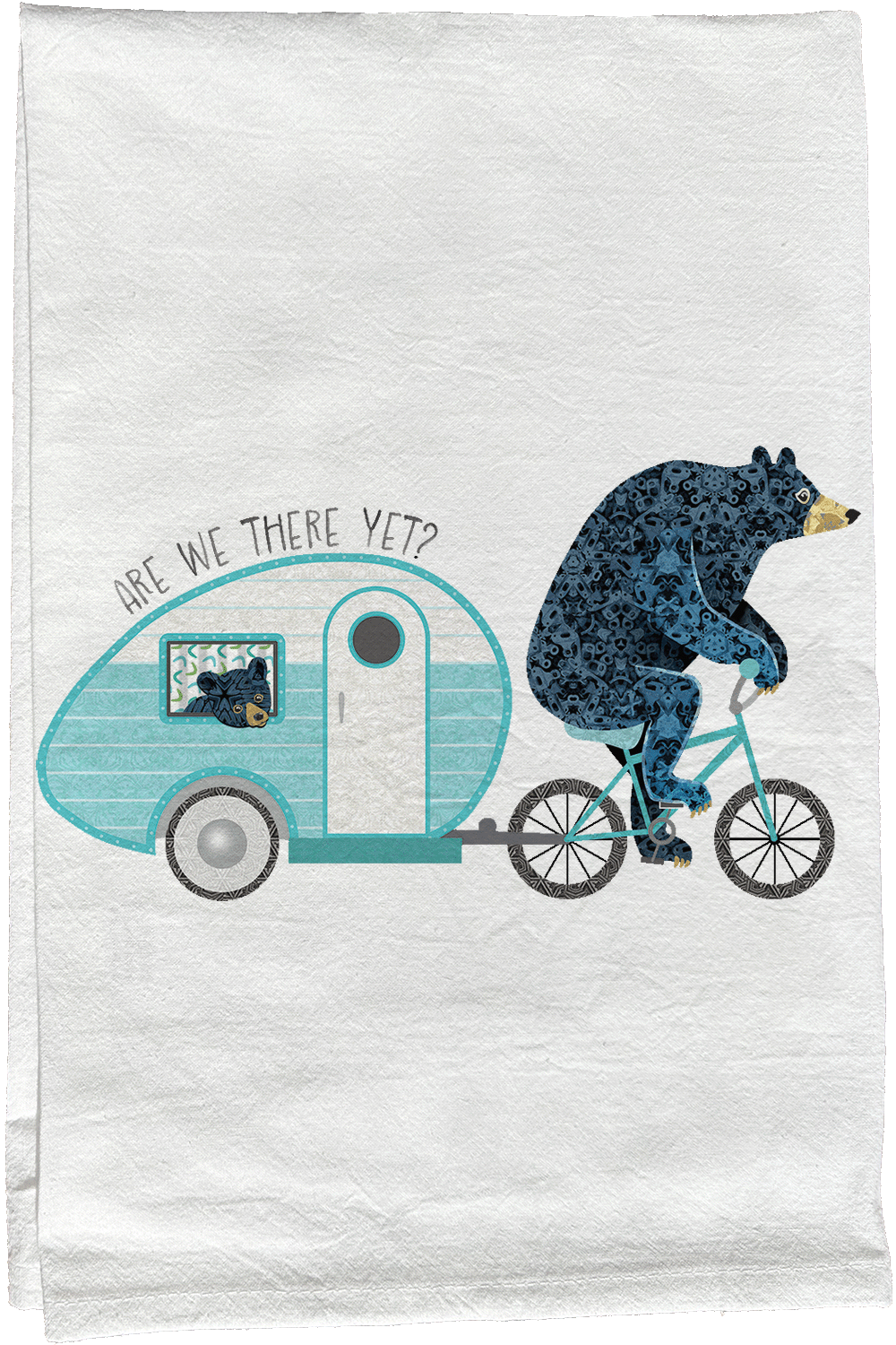 are we there yet? bear camper tea towel